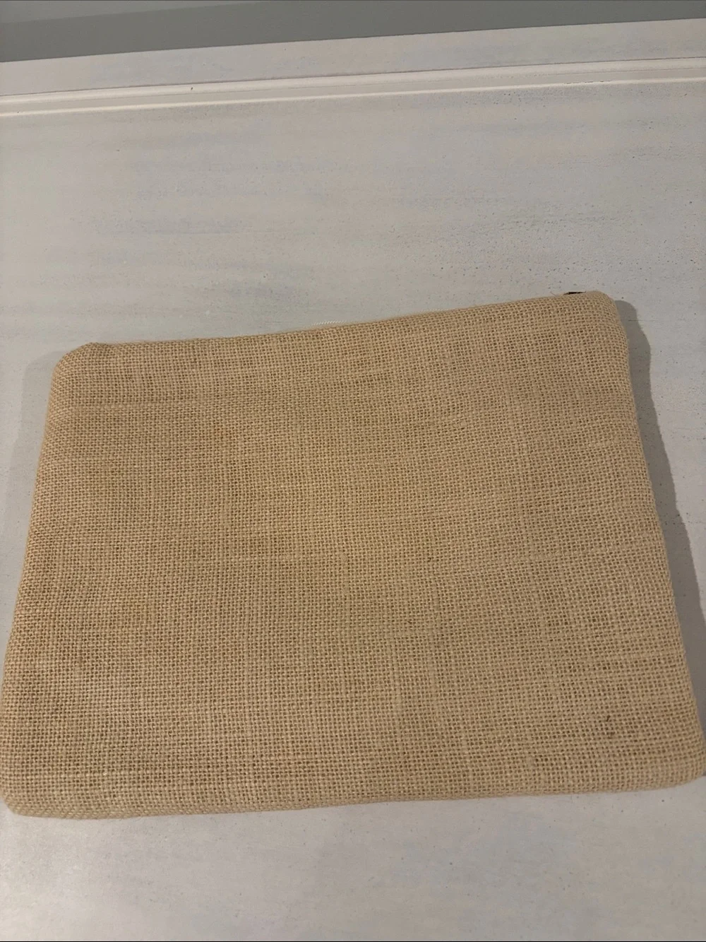 Embroidered Natural Colored Jute  Zip Clutch with Multicolor Motif